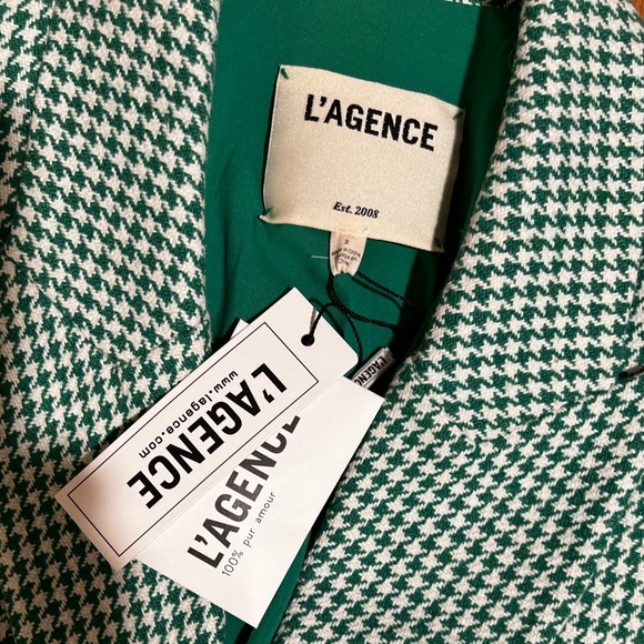 NWT L'AGENCE Kenzie Double-Breasted Blazer Checked Green Grass Size 2 - Picture 3 of 16